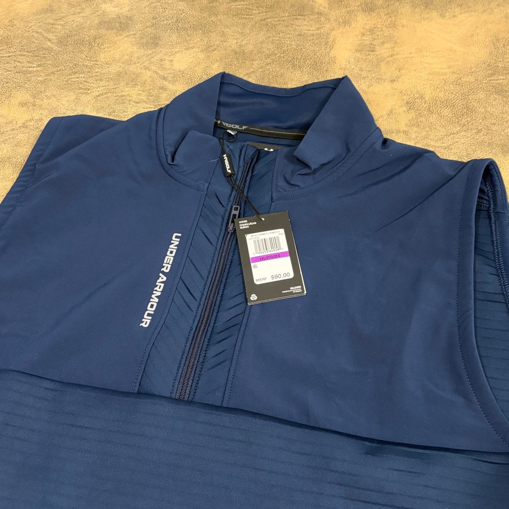 Under Armour Golf Vest Mens XXL Navy Blue Storm 1/4 Zip Mock Neck 1373408-408